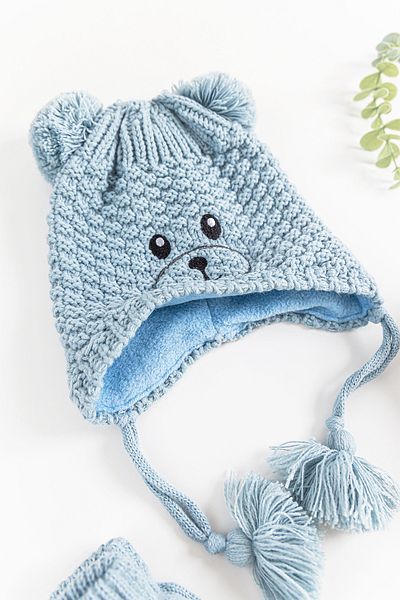 Babymod 1-4 Years Boy Scarf Beanie Gloves Set with Teddy Bear Figure