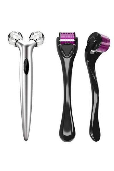 Welta 3D Facial Skin Firming Platinum Massager and 540 Needle Derma Roller with Titanium Tip 0.75 mm