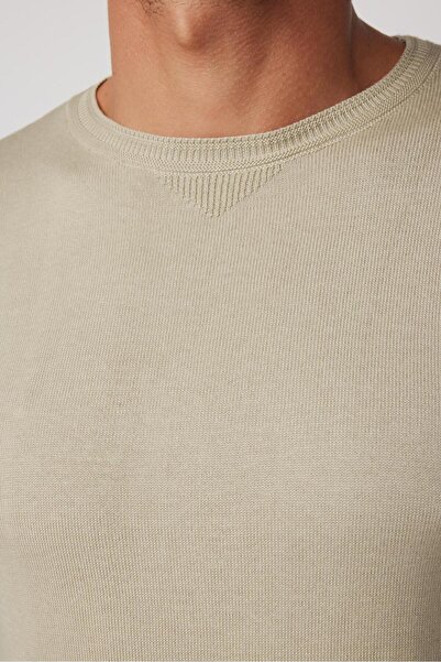 Tudors Men's Standard Fit Regular Cut Crew Neck Stone Knitwear Sweater
