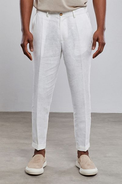 Dear Deer White Deluxe Chino Viscose Linen Trousers