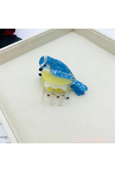 Cinderella Καρφίτσα μαλλιών 8 εκ. Luxury Acetate Bone - New Trend Blue Cardinal Bird Model Γυναικεία καρφίτσα μαλλιών