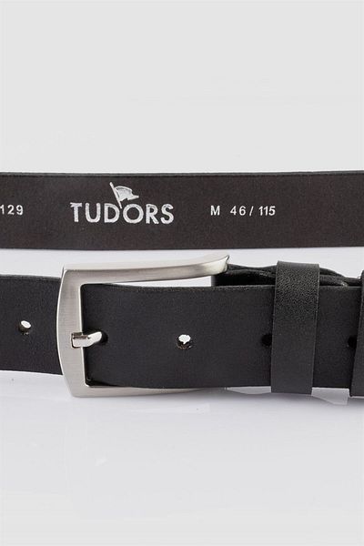 Tudors Pánský klasický černý pásek ze 100% pravé kůže 3,5 cm
