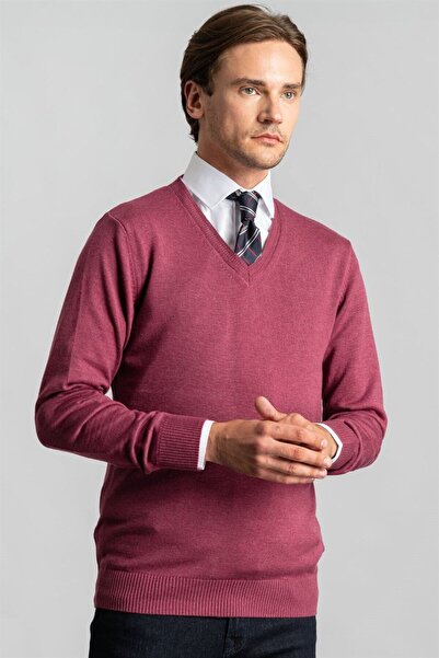 Tudors Men's Standard Fit Regular Cut V-Neck Cotton Dusty Rose Pink Knitwear ...