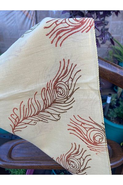 leillART Yellow Leaf Patterned Cotton Women's Hair Bandana - Handmade