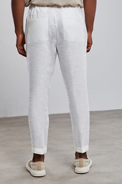 Dear Deer White Deluxe Chino Viscose Linen Trousers