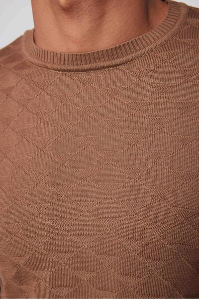 Tudors Erkek Regular Fit Rahat Kesim Bisiklet Yaka Desenli Kahve Triko Kazak