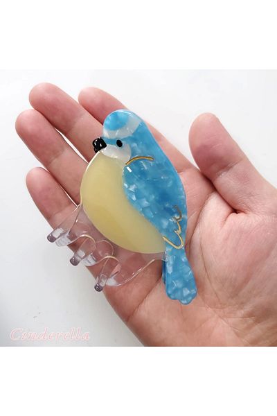 Cinderella Καρφίτσα μαλλιών 8 εκ. Luxury Acetate Bone - New Trend Blue Cardinal Bird Model Γυναικεία καρφίτσα μαλλιών