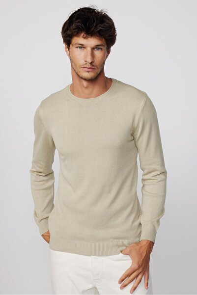 Tudors Men's Standard Fit Regular Cut Crew Neck Stone Knitwear Sweater