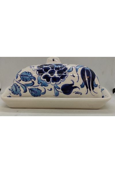 Dost Art Hediyelik Handmade Brush Painting Tile Butter Pot with Lid