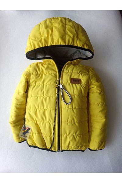 GallanD Puffer Jacket Children's Yellow Color Hood Fiber Seasonal Medium Thick Zipper Movable Accessory Chain Piping