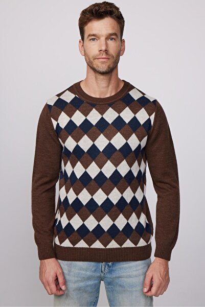 Tudors Men's Slim Fit Crew Neck Front Patterned Knitwear Sweater