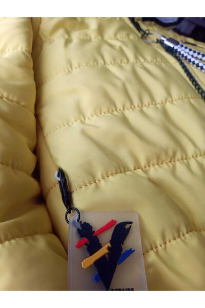 GallanD Puffer Jacket Children's Yellow Color Hood Fiber Seasonal Medium Thick Zipper Movable Accessory Chain Piping
