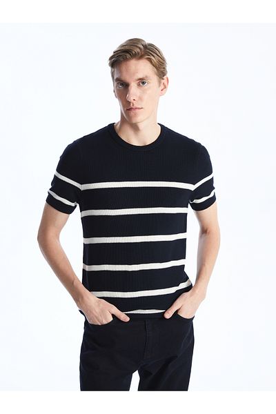 LC Waikiki Gestreifter Strickpullover für Herren – Rundhalsausschnitt, kurze Ärmel