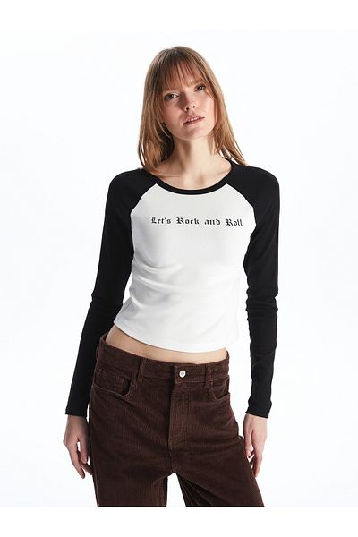 LC Waikiki Γυναικείο T-Shirt με μακρυμάνικο λαιμόκοψη - εμπριμέ