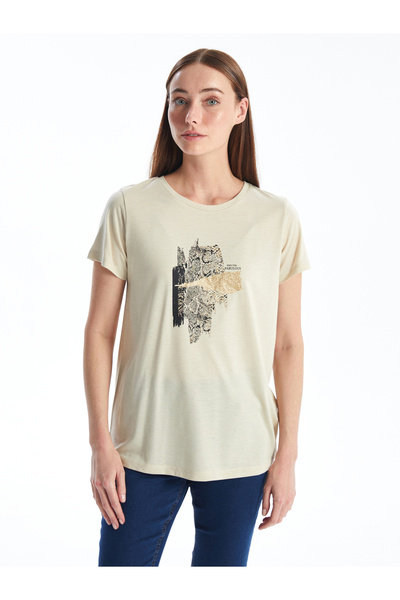 LC Waikiki Γυναικείο - Μπλουζάκι με κοντό μανίκι με στάμπα με λαιμόκοψη