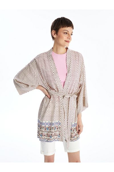 LC Waikiki Long Sleeve Shawl Collar Floral Patterned Women's Kimono