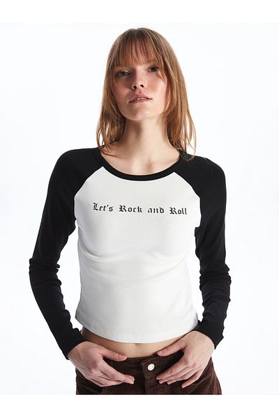 LC Waikiki Γυναικείο T-Shirt με μακρυμάνικο λαιμόκοψη - εμπριμέ