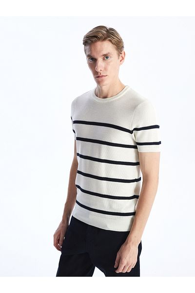 LC Waikiki Men's Striped Knitwear Sweater - Crew Neck, Short Sleeve