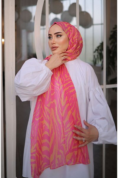 Stella 72x180cm Zebra Patterned Fresh Chiffon Shawl - Pink Orange