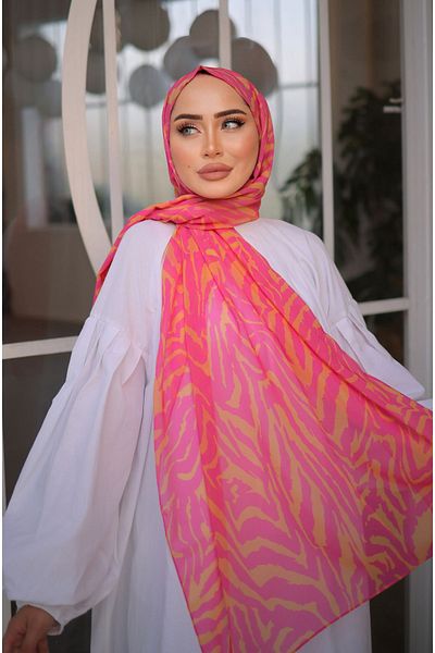 Stella 72x180cm Zebra Patterned Fresh Chiffon Shawl - Pink Orange