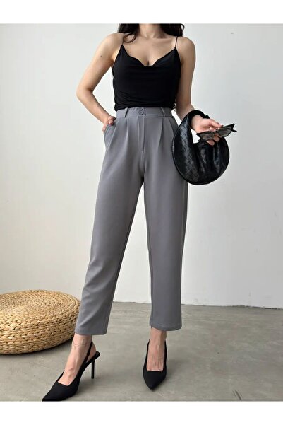 Genel Markalar Yüksek Bel Pileli Havuç Pantolon Renk Gri