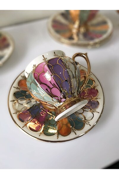 BY.RAYKA PORSELEN El Dekor Porselen El Boyaması Malina 6li Fincan Takimi