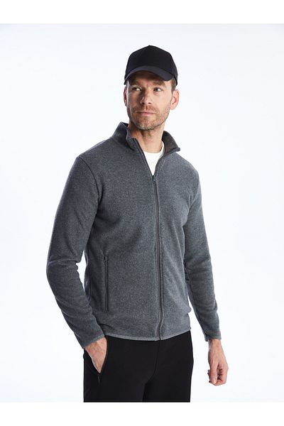 LC Waikiki Men's Fleece Cardigan - Stand Collar, Long Sleeve