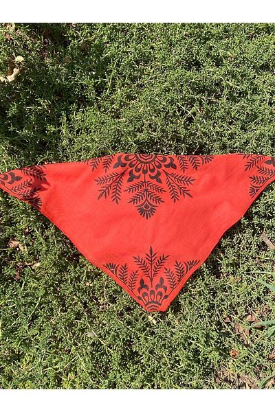 leillART Red Patterned Cotton Women's Hair Bandana - Handmade