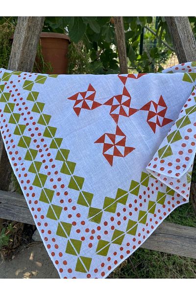 leillART Women's White Color Patterned Cotton Handmade Hair Bandana