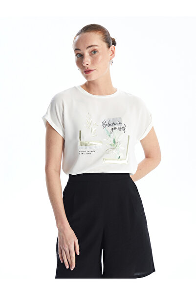 LC Waikiki Dámské tričko s krátkým rukávem s potiskem Crew Neck