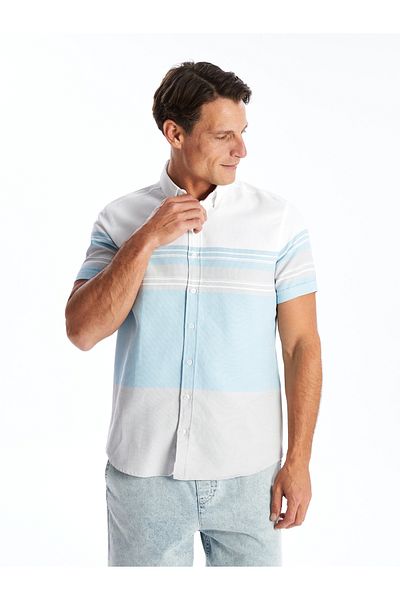 LC Waikiki Pruhovaná pánska košeľa Regular Fit - Krátky rukáv