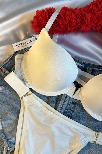 Morensa Ecru Soft Cup Bra Set - V Detailed and Light Support