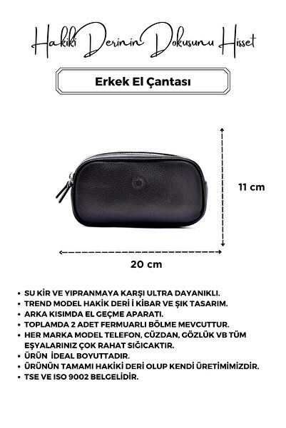 CüzCan Black Genuine Leather Empiero Handbag - Double Zipper (Handheld)