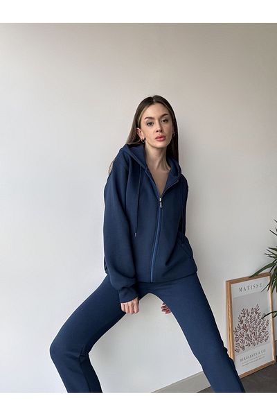 FEEL STYLE Γυναικείο Σετ Φόρμας Μακρύ Φούτερ με Κουκούλα Τριών Κλωστών