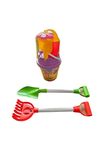 Ailenizin Oyuncakçısı Large Size Illustrated Grandfather Sand Bucket - Beach Set, Rake and Curk