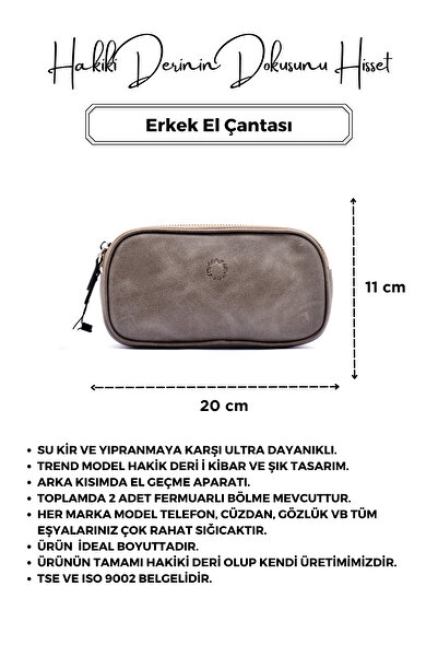 CüzCan Empiero Antique Gray Genuine Leather - Double Zipper Handbag (Handheld)