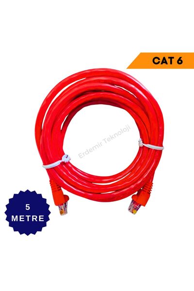 ERD TEKNOLOJİ Cat 6 5 Metre Patch Network Internet Kablosu Kırmızı 5 Metre