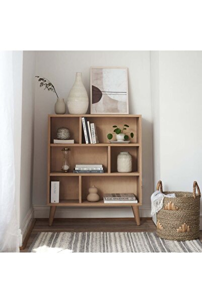 Wildwood atolye Ahşap açık raflı vintage masif kitaplık