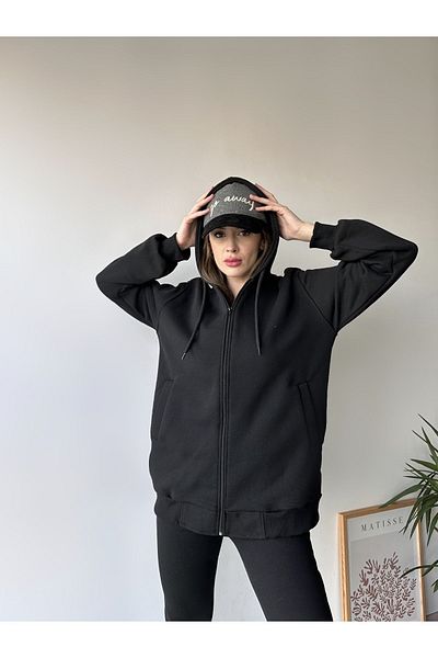 FEEL STYLE Σετ μακρύ αθλητικό παντελόνι με κουκούλα Plus Size - Μοντέρνα εφαρμογή, τρία νήματα