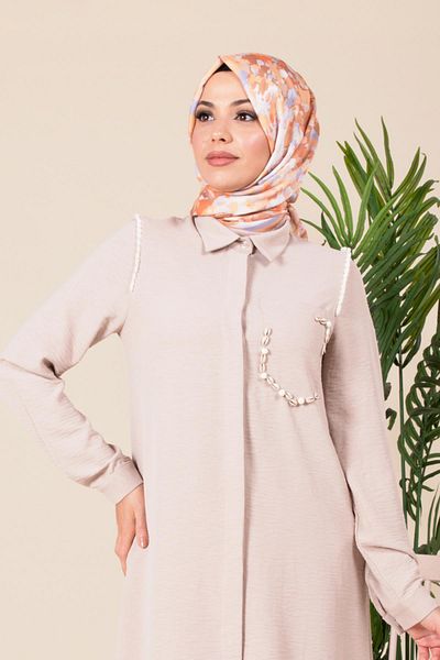 Beyza Stone Colored Shoulder and Bead Detailed Tunic 4038