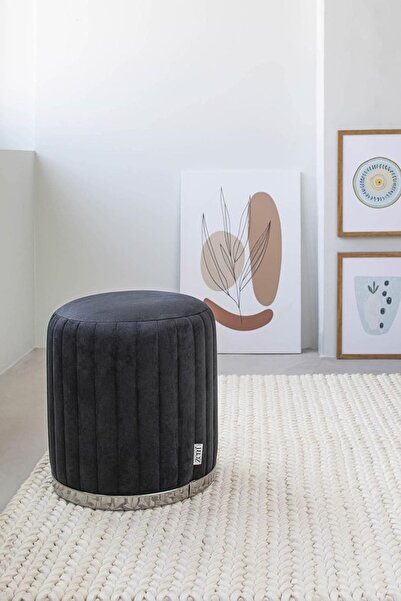 Zem Long Line Puf, Siyah Silver