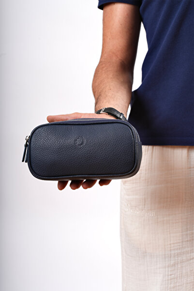 CüzCan Синя шкіряна сумка Empiero з подвійною блискавкою - (З РУКОЯТКОЮ)