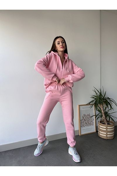 FEEL STYLE Σετ μακρύ αθλητικό παντελόνι με κουκούλα Plus Size - Μοντέρνα εφαρμογή, τρία νήματα