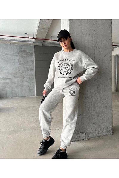 FEEL STYLE Σετ αθλητικής φόρμας Sport&Life Printed 0 γιακά Γυναικεία Oversize