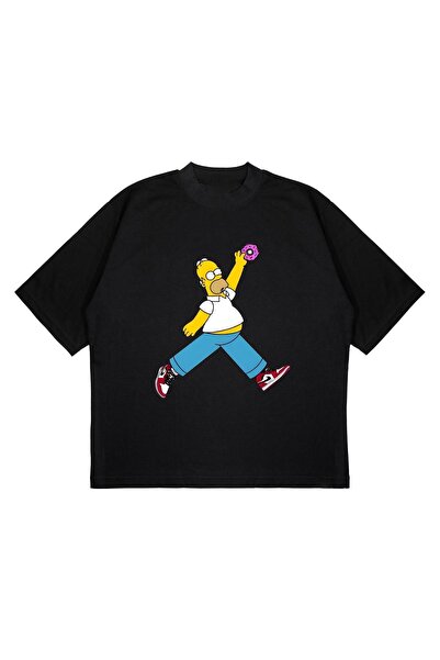 FEEL STYLE Dizajn Donut Jump Man - Oversize kroj Crna T-shirt