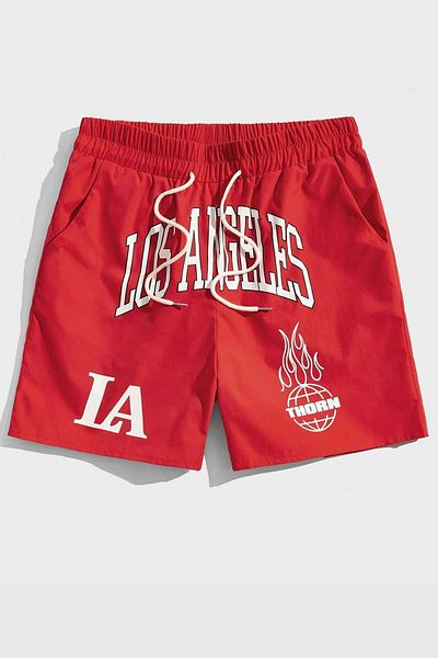 FEEL STYLE FS Red Los Angeles - 100% Premium Breathable Cotton Fabric Shorts
