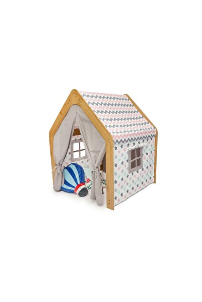 Minera Montessori Ahşap Oyun Evi, Oyun Çadırı / Naturel Pembe