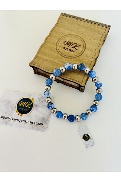 MK tasarım Real Black Blue Agate Stone Bracelet Mk.022.009