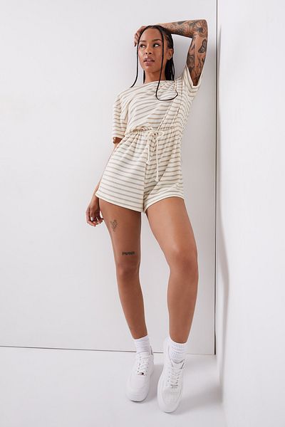 Ardene Striped Terry Short-Sleeve Romper