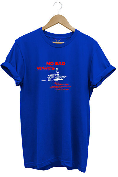 WİDİ Vintage Waves Valovi i Tekst Štampano Surf Regular Fit 100% pamuk Plava ...